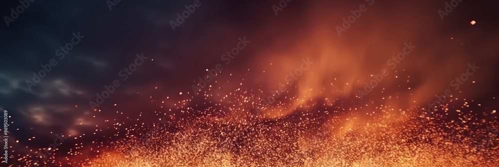 Fire and Smoke with Sparkles, A dark sky filled with numerous small particles of red and white smoke Fire and Smoke with Sparkles, A dark sky filled with numerous small particles of red and white smoke