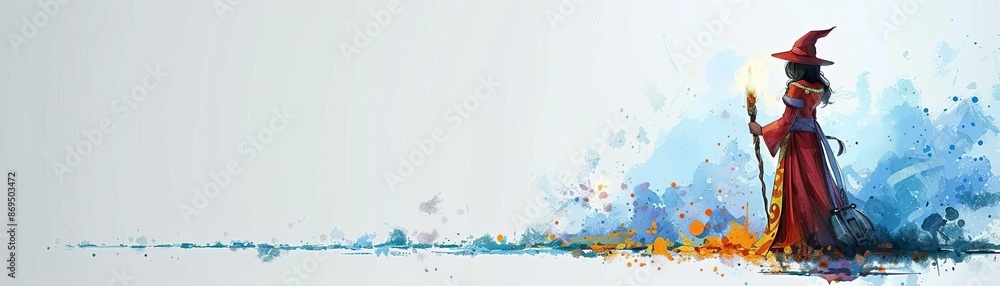 Fototapeta premium Pixel art doll with a magic wand, 3D model, white background, fantasy style