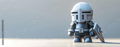 Pixel art doll with a knight armor, 3D model, white background, medieval style