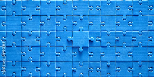 Blue puzzle with one big piece. Ideal for concepts of problem-solving, solutions, and creativity.