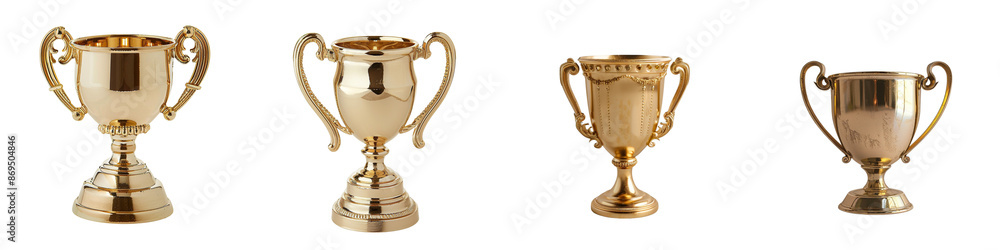 set of a Pure and gleaming small gold trophy cup on a transparent background set of a Pure and gleaming small gold trophy cup on a transparent background