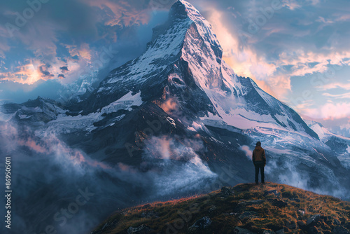 Finding Inspiration in Nature's Majesty - Traveler Admiring Towering Mountain Peak