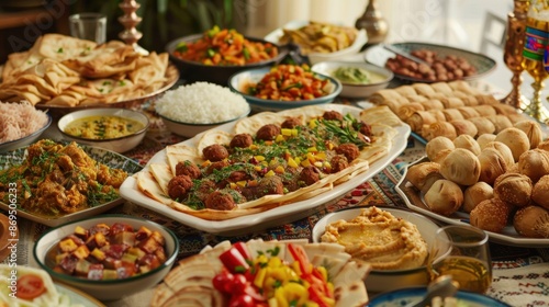 Variety of food during traditional Iftar meal on Ramadan