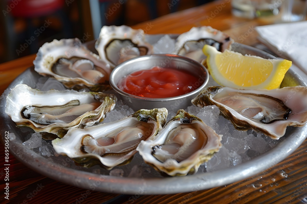 Oyster Platter with Cocktail Sauce and Lemon Oyster Platter with Cocktail Sauce and Lemon