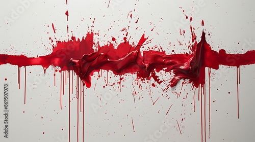 Ruby red paint dripping and splattering, leaving trails of vibrant color on white.