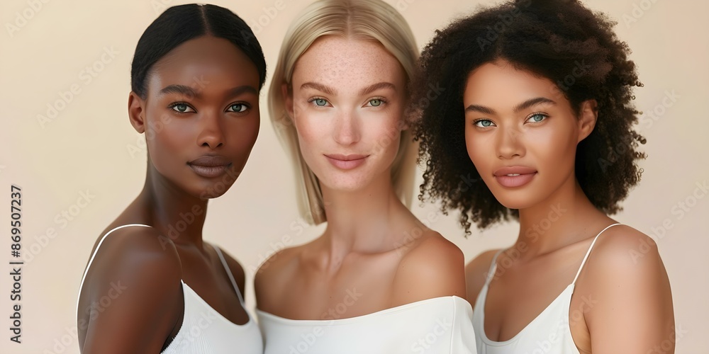 Fototapeta premium Diverse Beauties A Skin Care Editorial Showcasing Women of Various Skin Tones on Beige Background. Concept Skin Tones, Beauty Editorial, Diversity, Skincare, Beige Background
