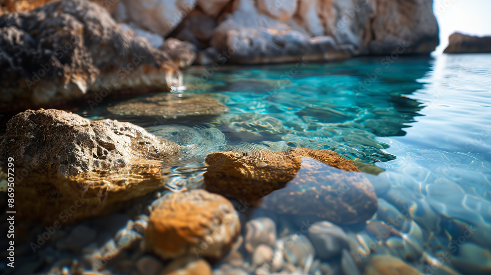 Clear turquoise waters surround rocky formations in a serene coastal landscape, perfect for travel and nature scenes. Clear turquoise waters surround rocky formations in a serene coastal landscape, perfect for travel and nature scenes.