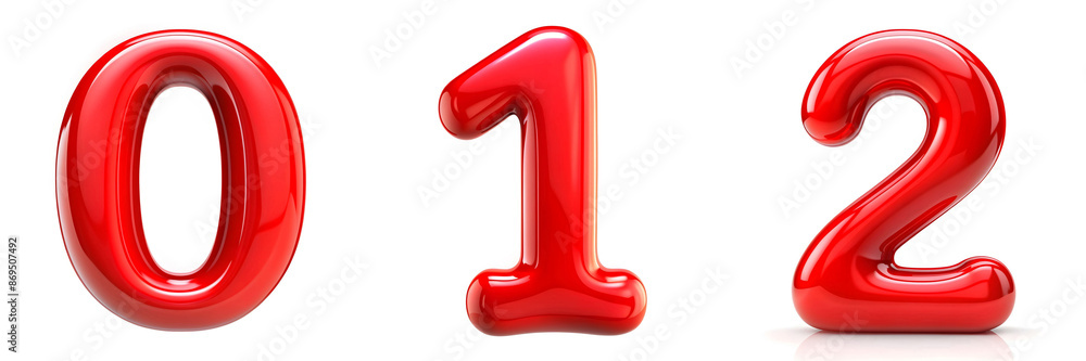 Numbers 0, 1, 2. Glossy Red Handwritten Alphabet: Shiny and Elegant Letters. Numbers 0, 1, 2. Glossy Red Handwritten Alphabet: Shiny and Elegant Letters.