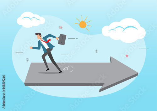 Businessman running in wrong opposite direction