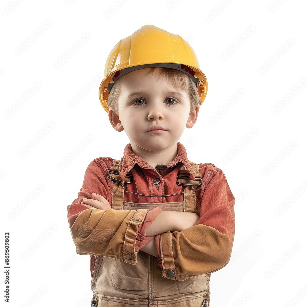 cute little professional Carpenter standing , looking directly at the camera with an attentive expression isolated on white background cute little professional Carpenter standing , looking directly at the camera with an attentive expression isolated on white background