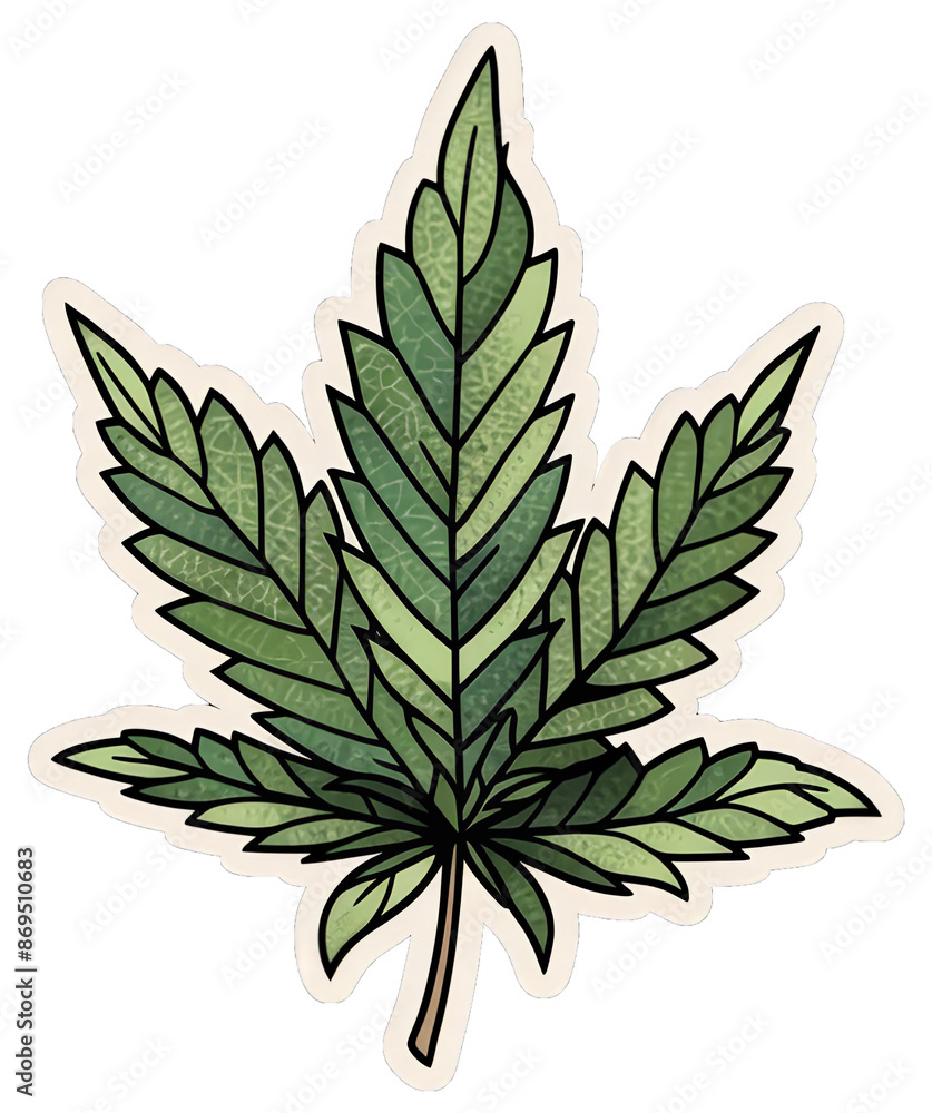 Fototapeta premium A sticker featuring a hand-drawn illustration of a hemp leaf