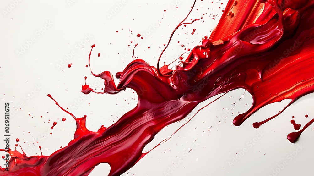 Ruby red paint splashes frozen in motion, capturing the fluidity and energy on a background of clean white. Ruby red paint splashes frozen in motion, capturing the fluidity and energy on a background of clean white.