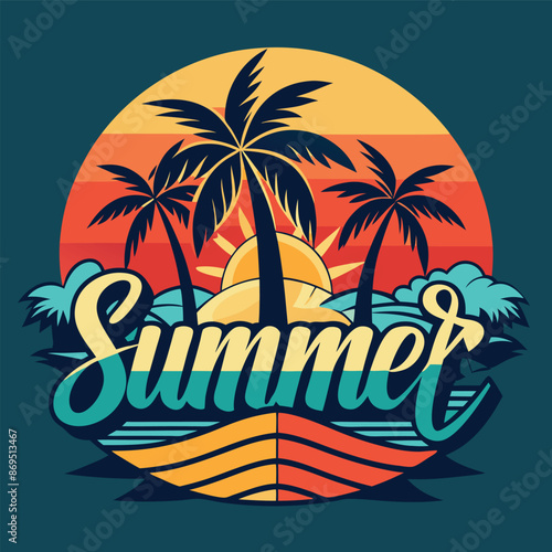 Wallpaper Mural Summer camp vector banner template - Kids summmer camp vector illustration. Happy Summer Holidays with beach summer. Ai generate  Torontodigital.ca