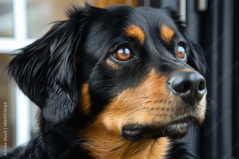 Close-up portrait of a black and tan dog with expressive eyes, capturing its loyal and gentle nature. Perfect for themes of pets, animals, and companionship. Close-up portrait of a black and tan dog with expressive eyes, capturing its loyal and gentle nature. Perfect for themes of pets, animals, and companionship.