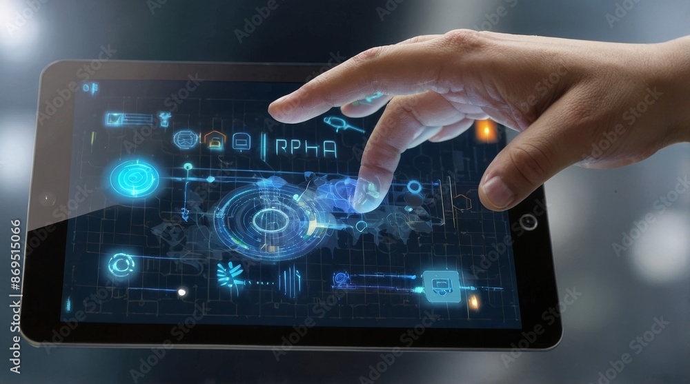 Hand touching screen rpa concept Hand touching screen rpa concept