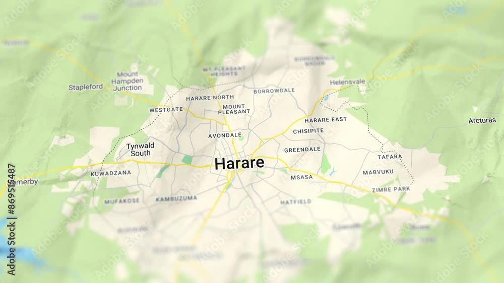 Harare Capital of Zimbabwe Paper Map, Slider Shot Harare Capital of Zimbabwe Paper Map, Slider Shot