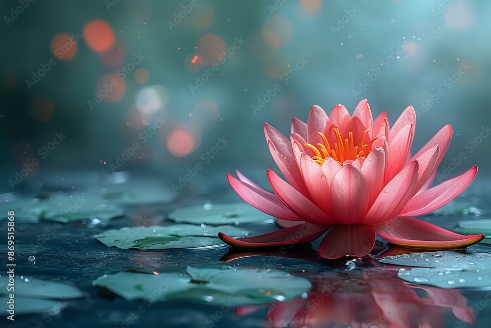 Beautiful pink lotus flower floating on water with gentle lighting, creating a serene and peaceful scene. Perfect for themes of nature, tranquility, and meditation. Beautiful pink lotus flower floating on water with gentle lighting, creating a serene and peaceful scene. Perfect for themes of nature, tranquility, and meditation.