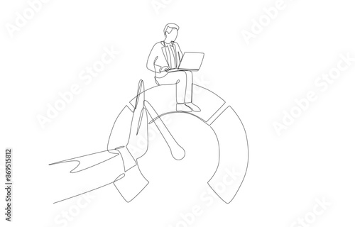 Continuous one line drawing of manager's hand control employee performance gauge, helping to improve employee performance concept, single line art.

