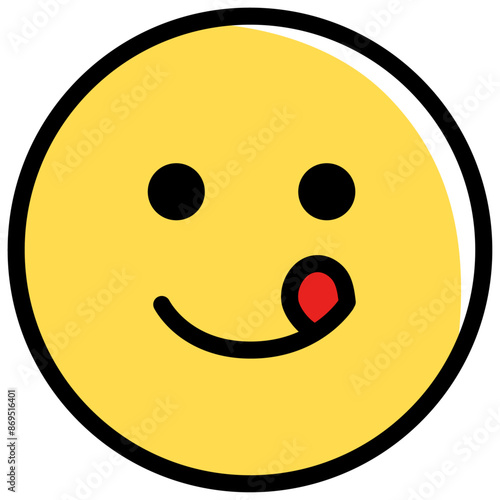 Expressive emoji icon of smiling with the tongue out. Vector illustration isolated on a white background.