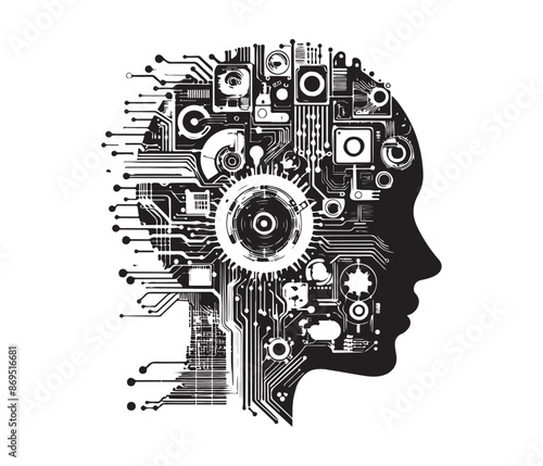 Wallpaper Mural artificial intelligence vector art graphic resources silhouette vector style, white background Torontodigital.ca