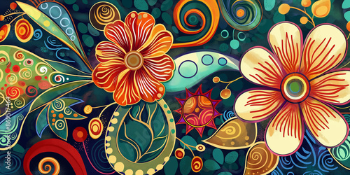 Künstlerische dekorative Grußkarte im Vektor Stil Grafik mit floralem Blumen Muster photo