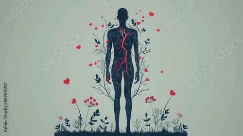 Cardiovascular system, full body circulation, scientific diagram, flat design illustration