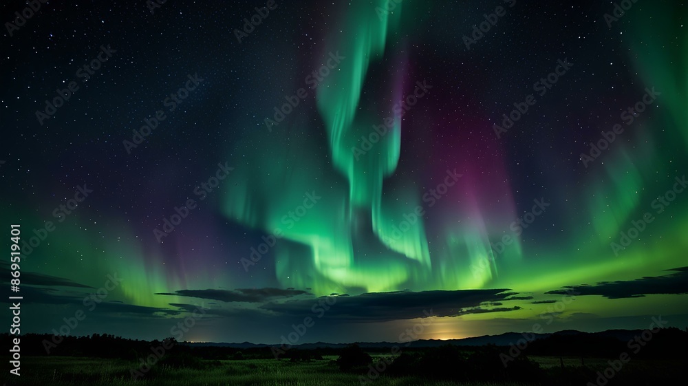 Fototapeta premium Beautiful Aurora night light landscape background.
