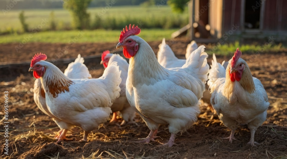Fototapeta premium Photo adult woman group of chickens on the farm