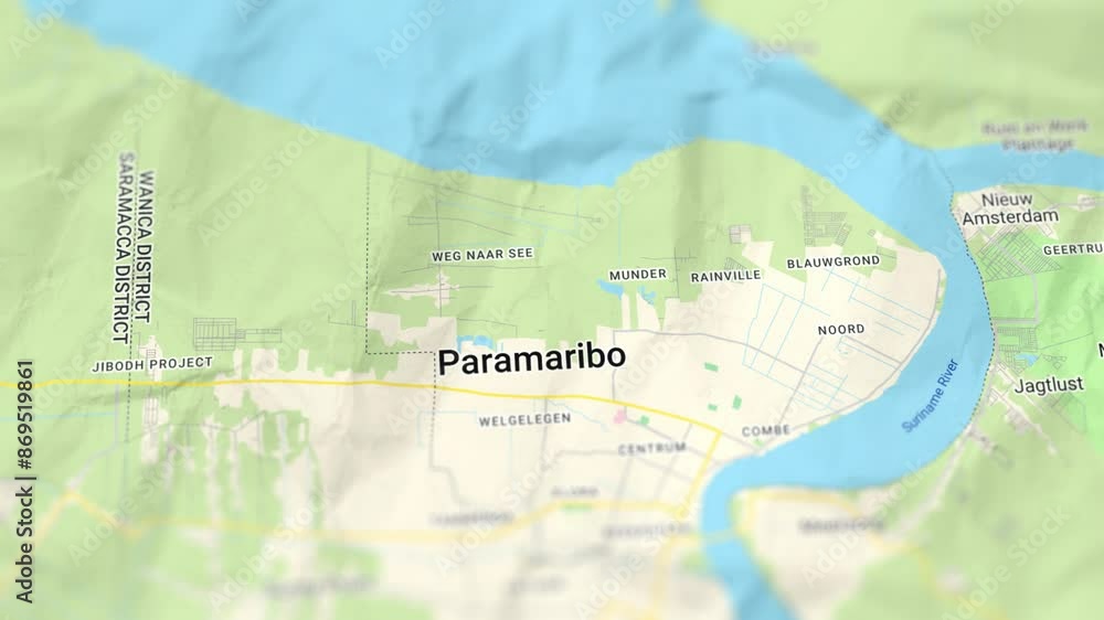 Paramaribo Capital of Suriname Paper Map, Slider Shot Paramaribo Capital of Suriname Paper Map, Slider Shot