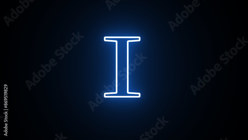 i-Created by light alphabet. letter I with neon lights against black background.