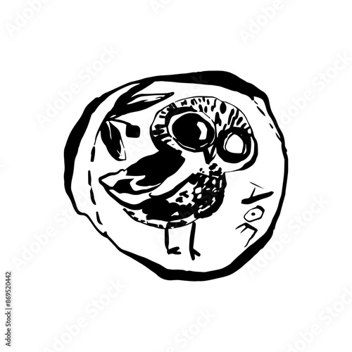 Owl of Athena, ancient coin, hand drawn, line art vector illustration