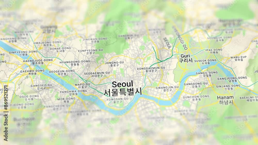 Seoul Capital of South Korea Paper Map, Slider Shot Seoul Capital of South Korea Paper Map, Slider Shot