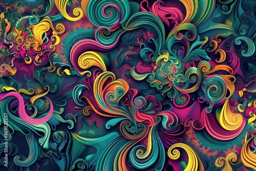 Psychedelic swirls and patterns in a color explosion, suited for vibrant and energetic designs.