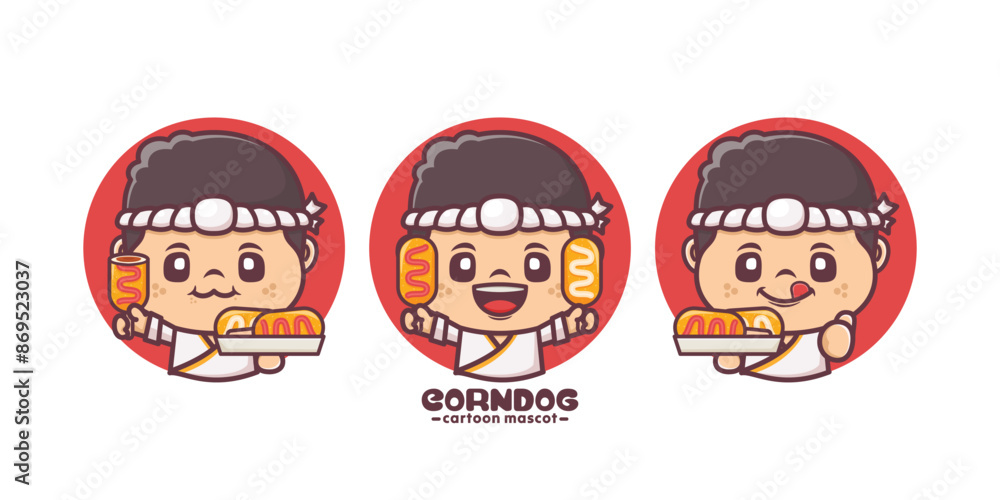 corn dog chef cartoon mascot, with different poses and expressions, vector illustration for culinary industry corn dog chef cartoon mascot, with different poses and expressions, vector illustration for culinary industry