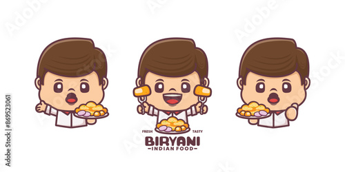 cute cartoon mascot with biryani rice