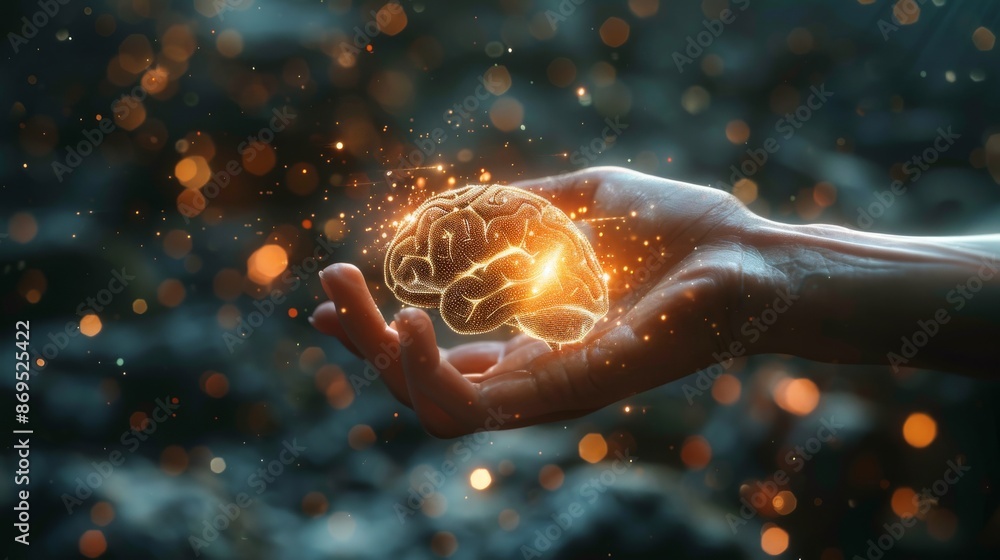 Person Holding Glowing brain in Hands and innovation Stock Illustration ...