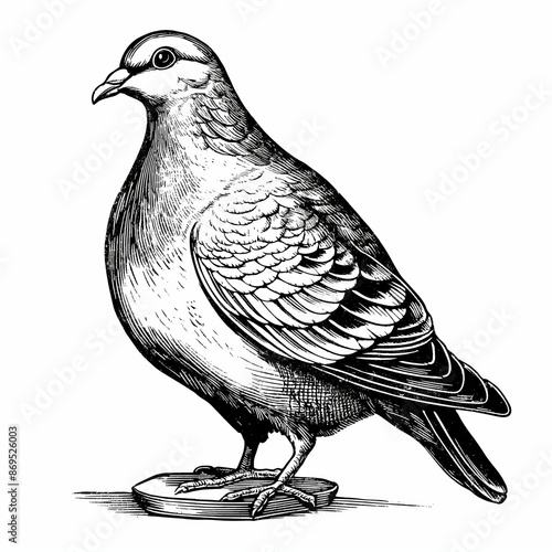 Retro hand-drawn illustration of Dove, Vintage engraved icon design, Isolated on white background photo