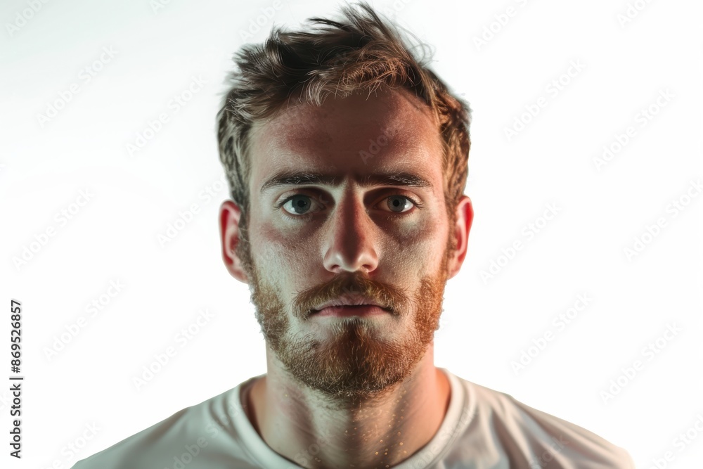 Obraz premium lone man playing soccer alone against a white backdrop