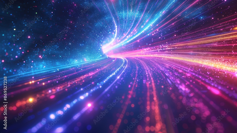 Obraz premium Vibrant abstract digital background with swirling multicolored light trails creating a dynamic and futuristic visual effect.