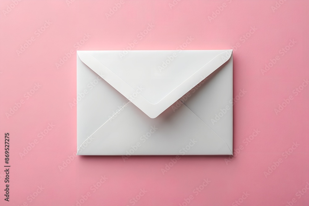 Minimalistic white envelope on a pastel pink background, perfect for invitations, letters, and stationery designs Minimalistic white envelope on a pastel pink background, perfect for invitations, letters, and stationery designs