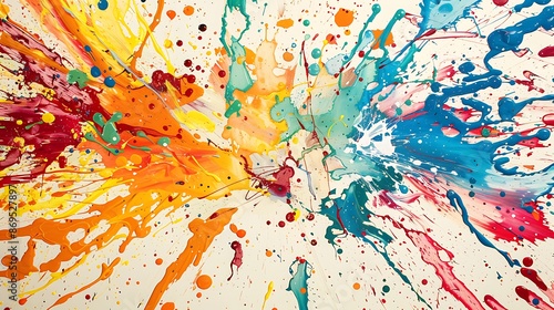Spirited arrangement of colorful paint splatters creating a dynamic and lively environment.