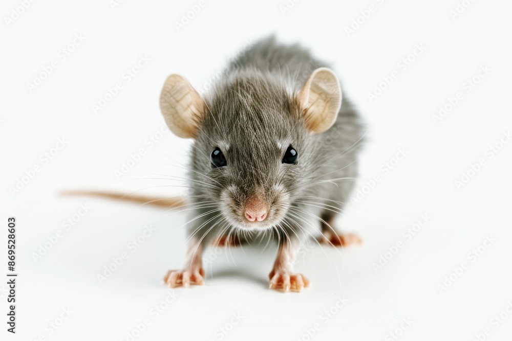 curious young blue rat facing front with adorable expression, detailed close-up of a cute pet rodent isolated on white background curious young blue rat facing front with adorable expression, detailed close-up of a cute pet rodent isolated on white background