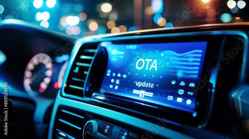 Obraz na płótnie car dashboard display showing over-the-air (ota) firmware update in progress, modern automotive technology and connectivity w salonie
