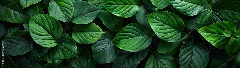Obraz premium Close-up of lush green leaves, creating a natural, textured background.