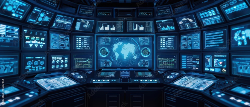 A futuristic command center uses augmented reality interfaces for strategic planning, offering unprecedented clarity and control, with copy space A futuristic command center uses augmented reality interfaces for strategic planning, offering unprecedented clarity and control, with copy space