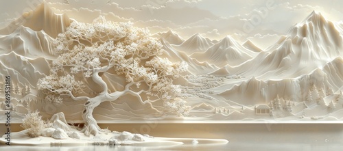 White Mountain Landscape in Carved Relief photo