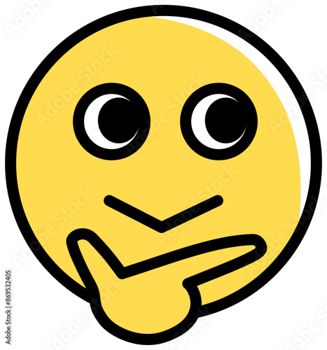 Emoji icon of looking to the left and put their hand on their chin to think about something. Vector illustration isolated on a white background.	