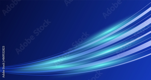 Light trails in the dark background. High speed effect motion blur night lights blue