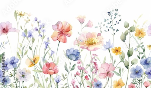 flores silvestres pintadas en acuarela sobre fondo blanco