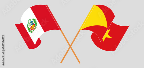Crossed and waving flags of Peru and Tigray